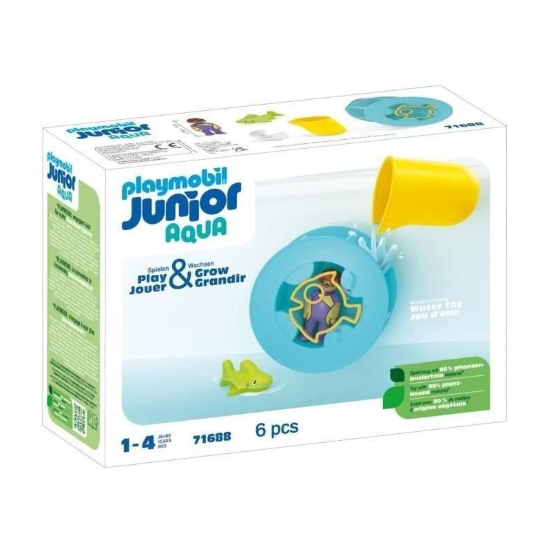 PLAYMOBIL Junior 71688 Roue aquatique avec bébé requin, Jouet pour le bain, D...