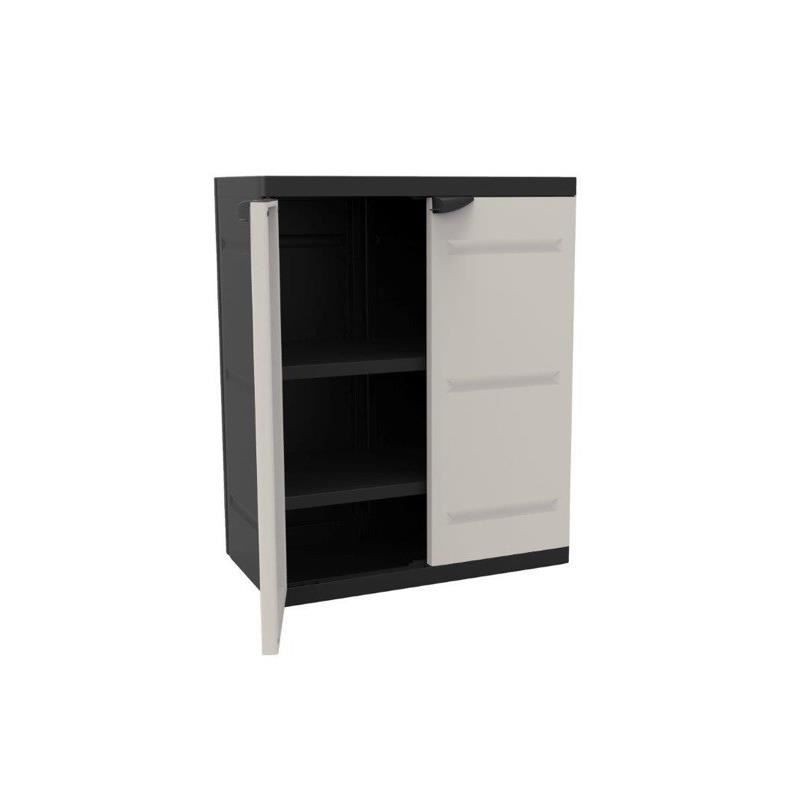 Armoire basse 2 portes TITANIUM PLASTIKEN avec étageres - Beige et Noire - In...