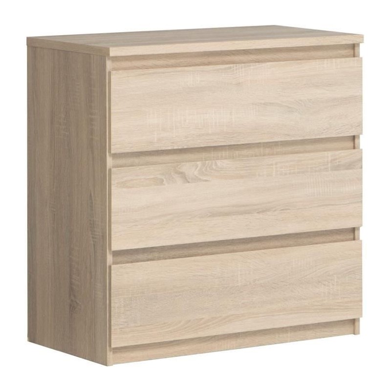 Commode CHELSEA 3 Tiroirs - Couleur chene - L 77,2 x P 42 x H 79,9 cm