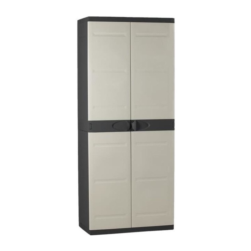 Armoire haute avec étageres - PLASTIKEN - Titanium - 70 x 44 x 176 cm - Beige...