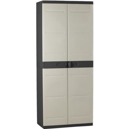 Armoire haute avec étageres - PLASTIKEN - Titanium - 70 x 44 x 176 cm - Beige...