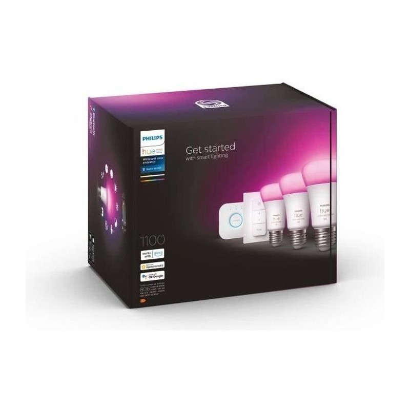 PHILIPS Hue White & Color Ambiance - Kit de démarrage E27 x3 et télécommande Hue