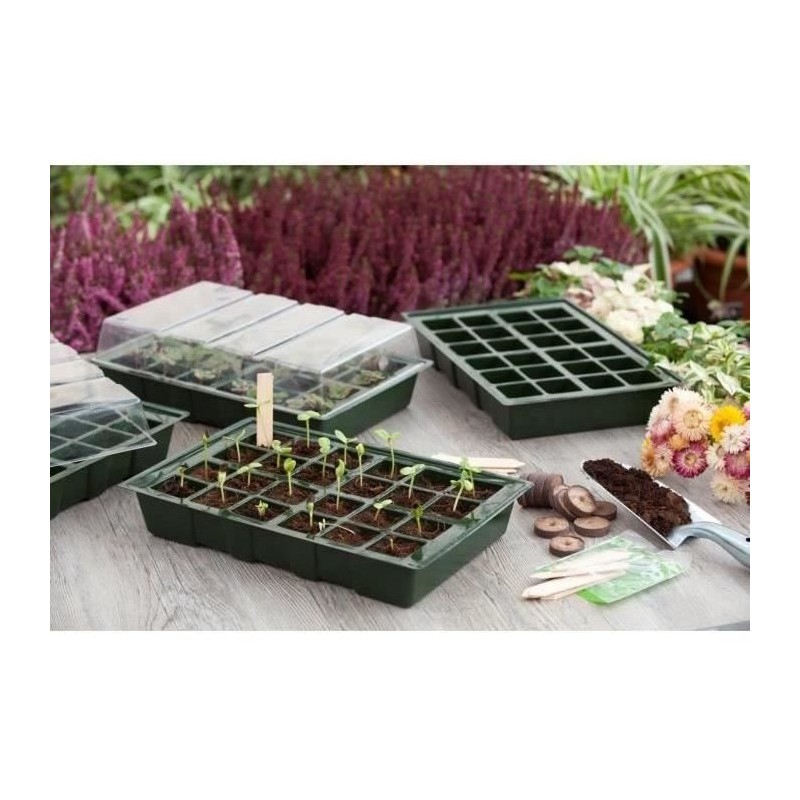 Mini serre de culture - NATURE - Lot de 4 terrines en plastique souple - Plat...