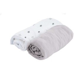 DOMIVA Lot de 2 Draps Housse PERLE GRIS / blanc imprimé étoiles 70x140 cm