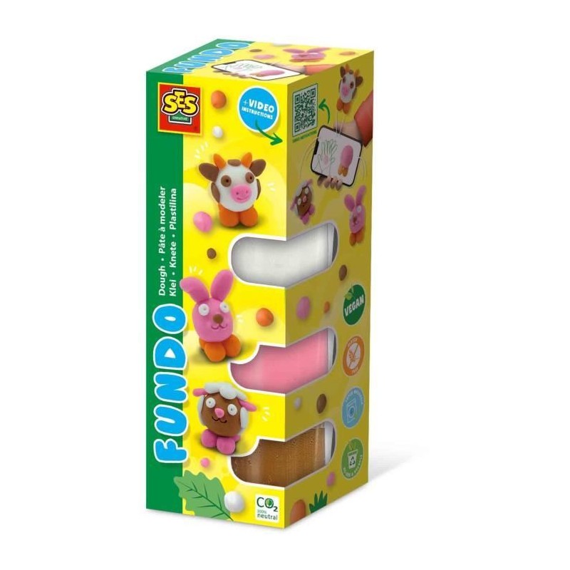 Pâte a modeler FunDo - Animaux de la ferme (3x90gr-1x40gr) - SES CREATIVE - I...