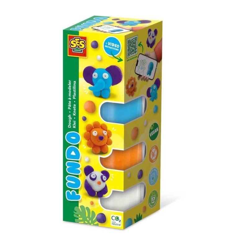 Pâte a modeler FunDo - Animaux sauvages (3x90gr-1x40gr) - SES CREATIVE - Inte...