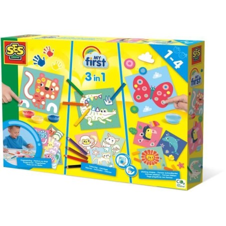 Kit 3 en 1 Peinture au doigt, coloriage et formes autocollantes SES CREATIVE ...