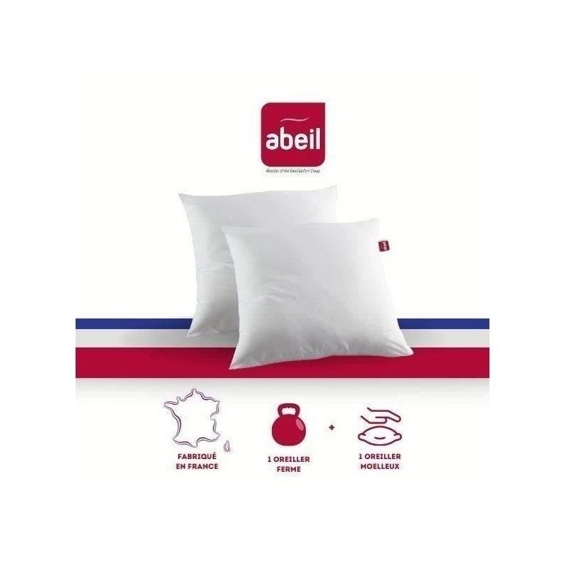 ABEIL Lot de 2 Oreillers DOUBLE CONFORT 100% Coton 60x60cm
