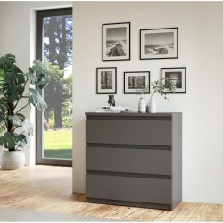 Commode - CHELSEA - 3 tiroirs - Gris Anthracite - 77,2 x 42,2 x 79,9 cm