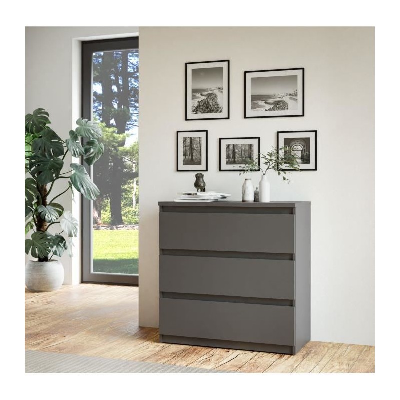 Commode - CHELSEA - 3 tiroirs - Gris Anthracite - 77,2 x 42,2 x 79,9 cm