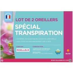 BLANREVE Lot de 2 Oreillers Spécial Transpiration - 60 x 60 cm - Blanc