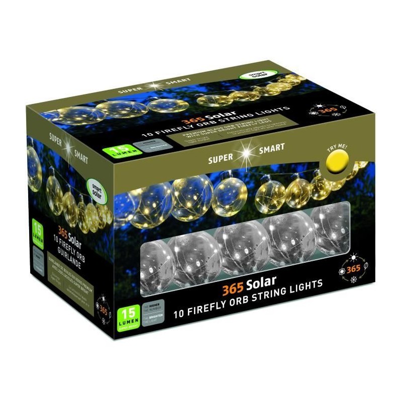 Guirlande solaire Firefly Orbes 365 - SMARDTV - 10 boules lumineuses de 8cm -...