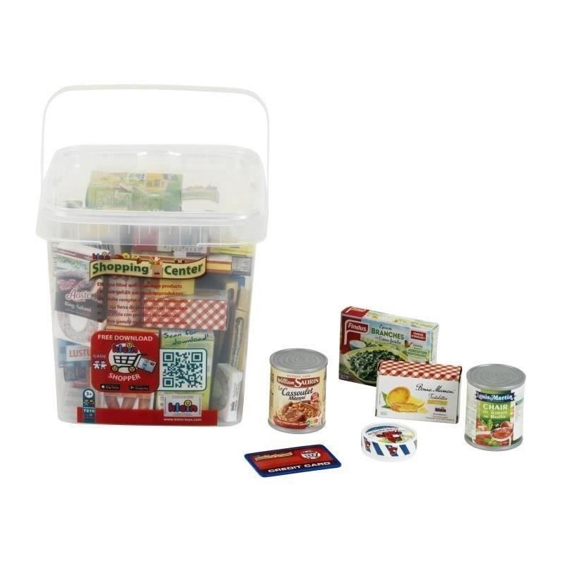 Grande boîte de rangement garnie de boîtes d'aliments factices avec des marqu...