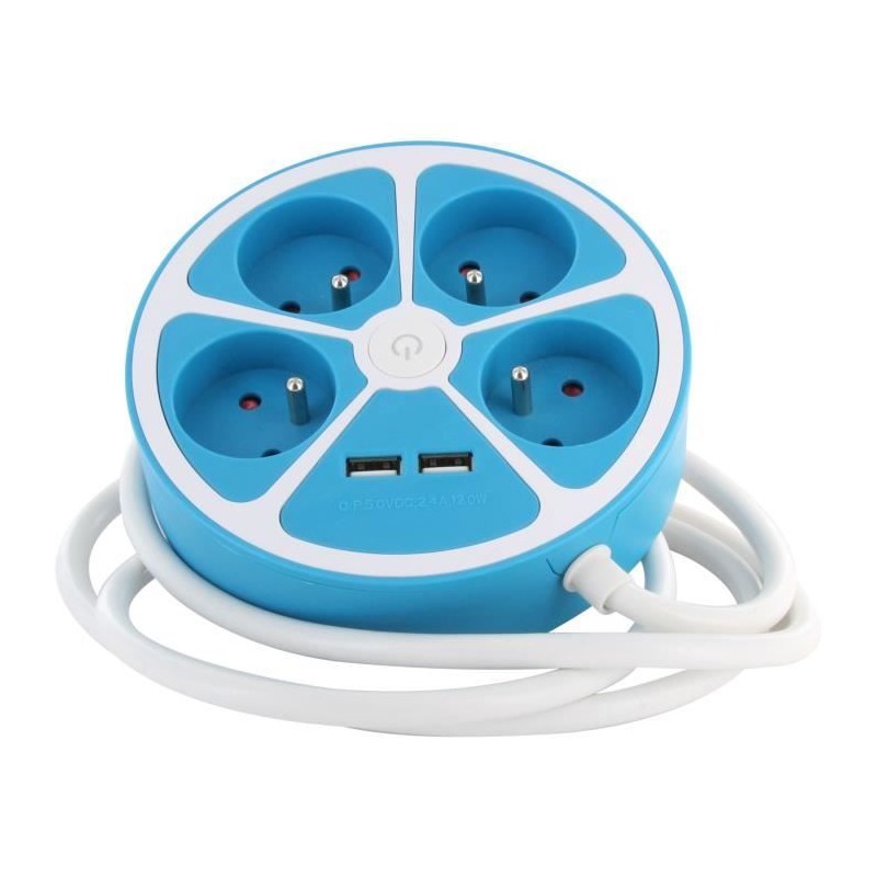 Multiprise design circulaire - CHACON -  4X16 A - Cordon 1,5 m - Avec 2 USB-A...