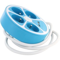 Multiprise design circulaire - CHACON -  4X16 A - Cordon 1,5 m - Avec 2 USB-A...