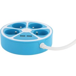 Multiprise design circulaire - CHACON -  4X16 A - Cordon 1,5 m - Avec 2 USB-A...