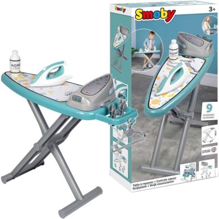 Smoby - Planche a repasser avec station vapeur + 9 accessoires - Jeux d'imita...