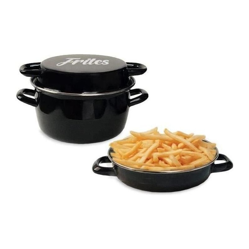 Friteuse émail 26 cm avec panier et couvercle email - Noir