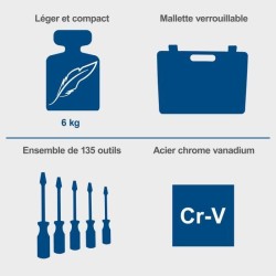 Malette a outils de 135 pieces - SCHAPPACH - TB170 - Outils en acier chrome v...