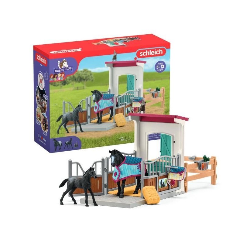 Box pour cheval avec jument et poulain, coffret schleich avec 34 éléments inc...