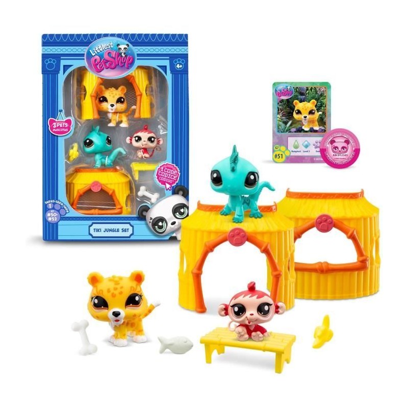 BANDAI - Littlest Pet Shop - Pack Tiki Jungle - 3 animaux et accessoires - BF...