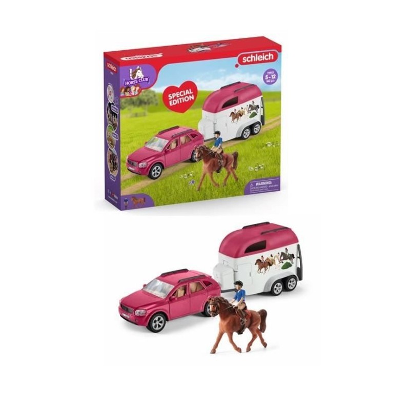 Voiture avec remorque pour chevaux, Coffret schleich avec 1 cheval schleich i...