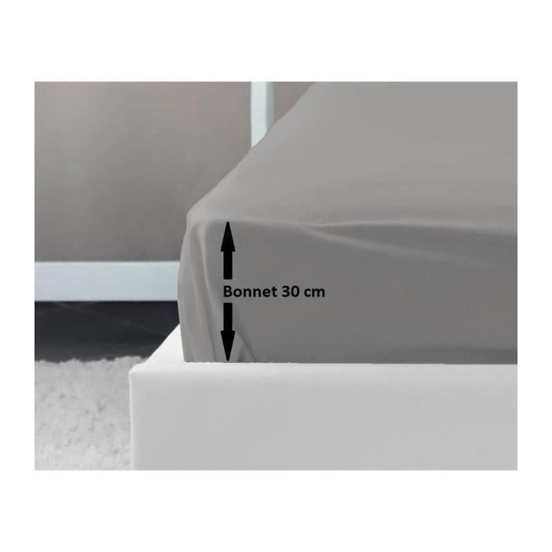 LOVELY HOME Drap Housse 100% coton 140x190x30 cm gris clair