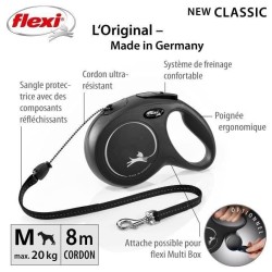 Laisse New Classic M Cord 8 m black Flexi CL20C8-251-S-20