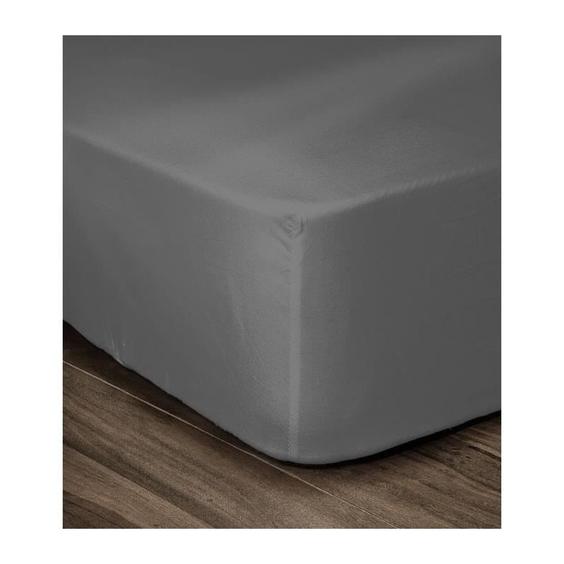 LOVELY HOME Drap Housse 100% coton 140x190x30 cm gris foncé