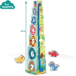 Tour de blocs a empiler avec figurines de dinosaures - Jeu d'adresse