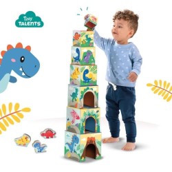 Tour de blocs a empiler avec figurines de dinosaures - Jeu d'adresse