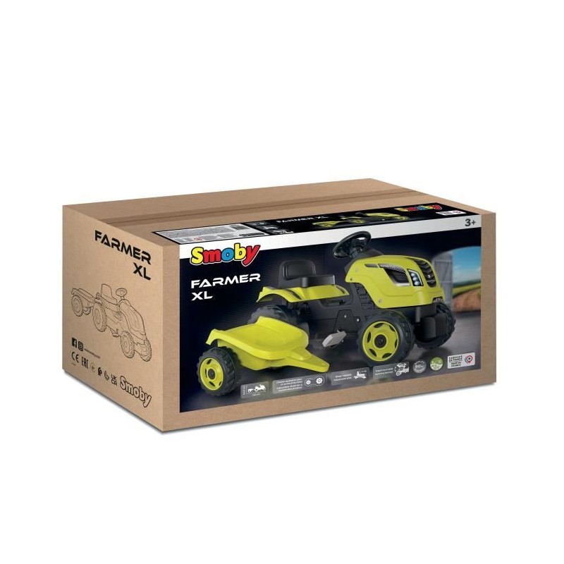 Tracteur a pédales Smoby Farmer XL + Remorque - Vert