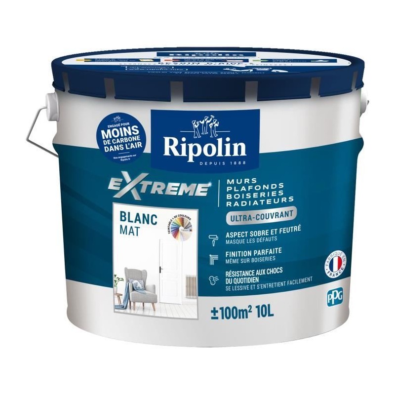 Peinture mur et plafond monocouche mat blanc 10L Ripolin
