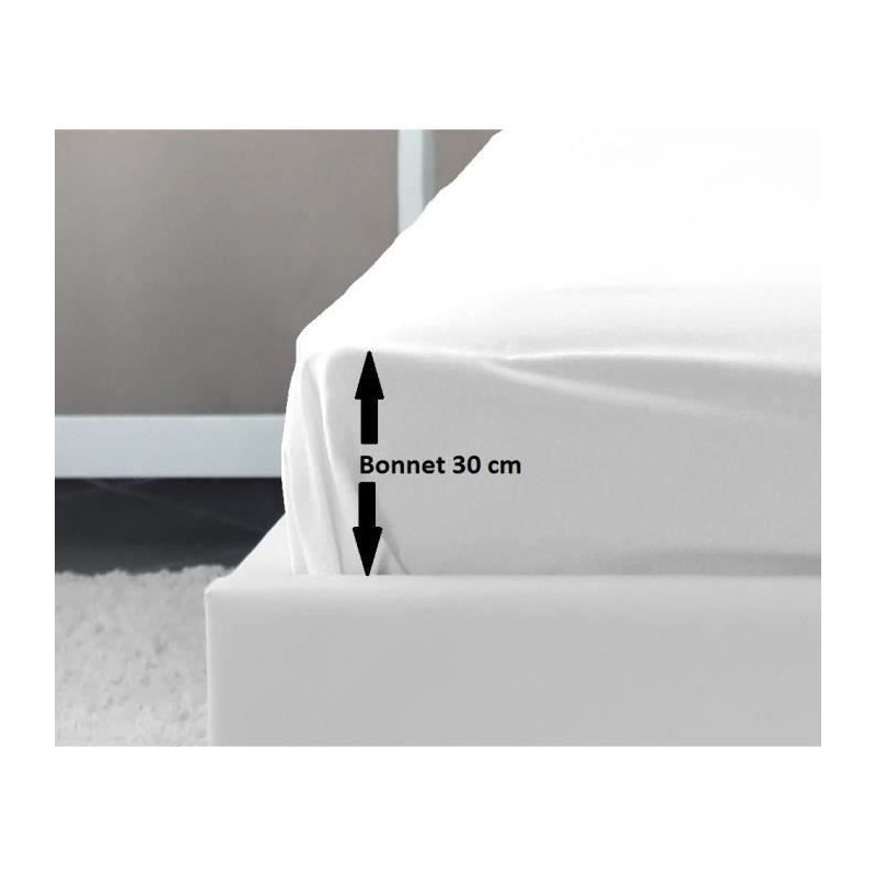 LOVELY HOME Drap Housse 100% coton 140x190x30 cm blanc