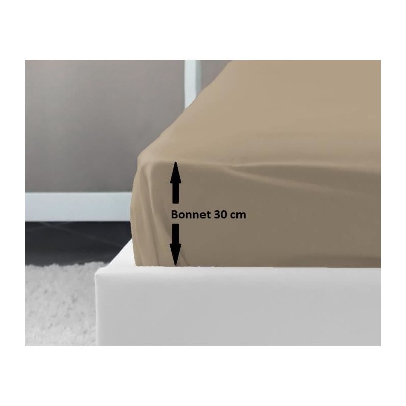 LOVELY HOME Drap Housse 100% coton 160x200x30 cm beige