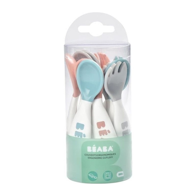 BÉABA, Set Premiers Couverts ergonomiques, 6 Cuilleres et 4 Fourchettes, Manc...