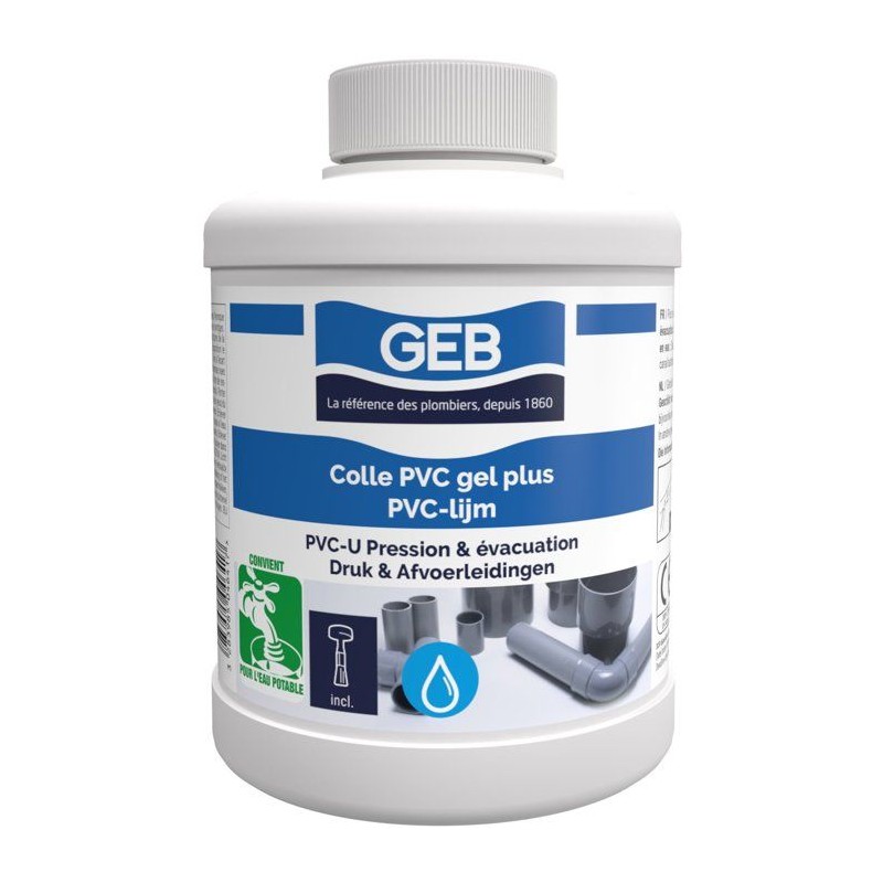 Colle PVC Gel Plus - GEB - Pour PVC rigide pression et évacuation - 500 ml