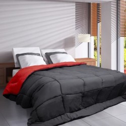HUDSON - Couette Légere Microfibre - 200gr/m2 - Gris & Rouge - 140 x 200 cm