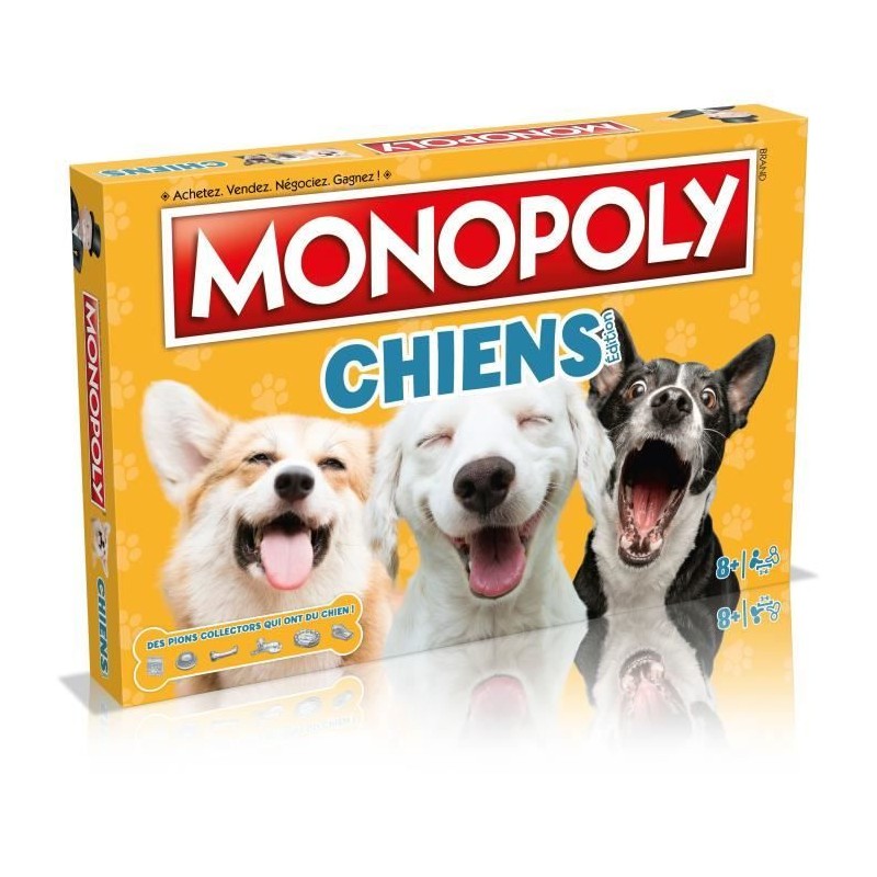 Monopoly Chiens Jeu de société, Monopoly mettant en vedette les chiens de dif...