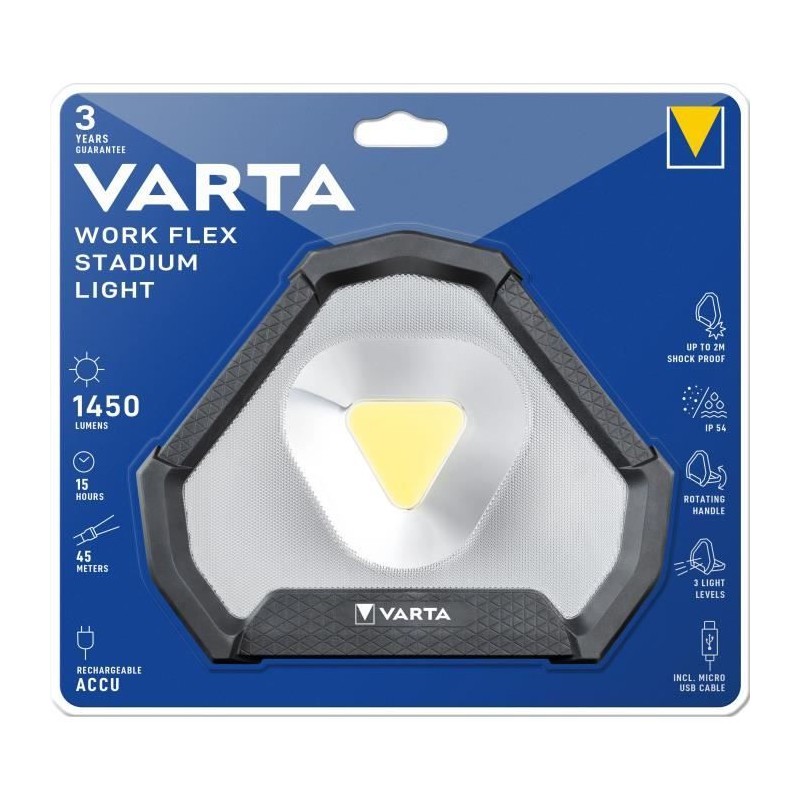 Projecteur de travail VARTA Work Flex Stadium Light - 1450lm - Rechargeable -...