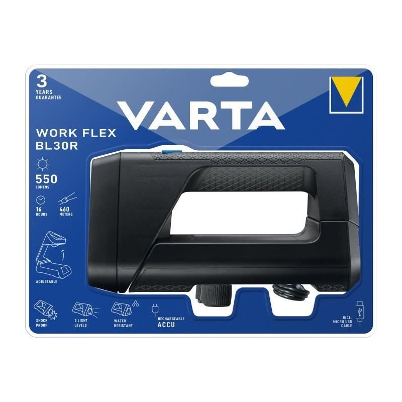 Baladeuse-VARTA-Work Flex BL30R-550lm-Puissante-Eclairage ajustable-IPX4-Lani...