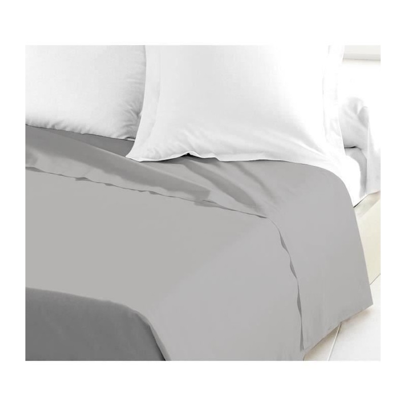 LOVELY HOME Drap Plat 100% coton 180x290 cm - 1 personne - Gris clair
