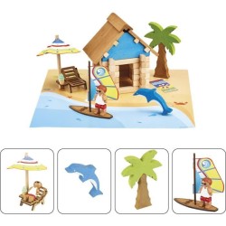 La Cabane de Plage 55 Pieces - JEUJURA - Jeu de Construction en Bois Naturel,...