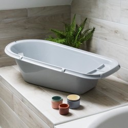 Baignoire bébé - THERMOBABY - Luxe Gris Charme - Taille adaptée - Stable et r...