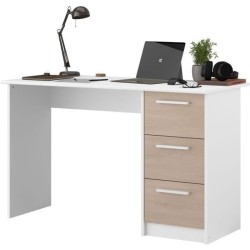 Bureau droit ESSENTIEL - 3 tiroirs - Décor chene et blanc - L 121,2 x P 55 x ...