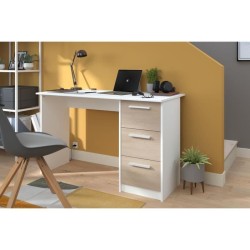 Bureau droit ESSENTIEL - 3 tiroirs - Décor chene et blanc - L 121,2 x P 55 x ...