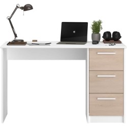 Bureau droit ESSENTIEL - 3 tiroirs - Décor chene et blanc - L 121,2 x P 55 x ...
