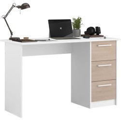 Bureau droit ESSENTIEL - 3 tiroirs - Décor chene et blanc - L 121,2 x P 55 x ...
