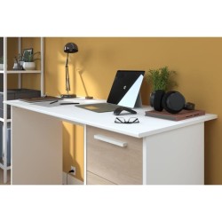 Bureau droit ESSENTIEL - 3 tiroirs - Décor chene et blanc - L 121,2 x P 55 x ...
