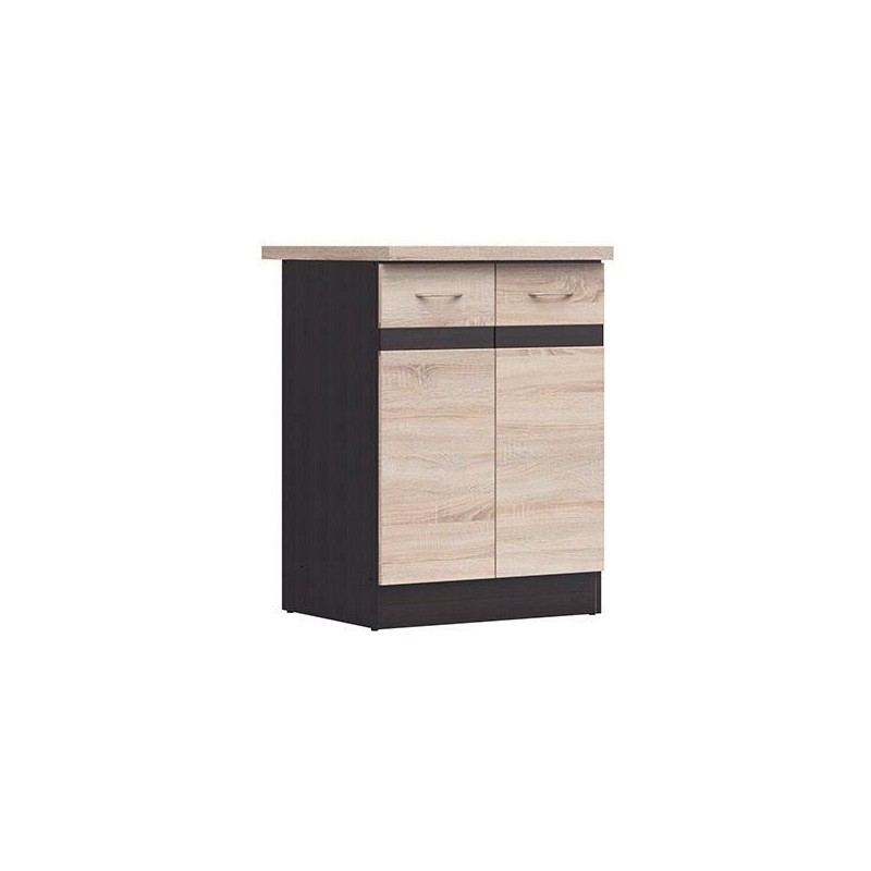 JUNONA Meuble bas de cuisine 60 cm - 2 Portes - Plan de travail - Chene sonoma